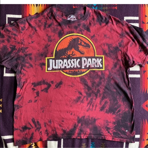 JURASSIC PARK ADULT MOVIE LOGO RED TIE DYE T-SHIRT - Picture 1 of 4